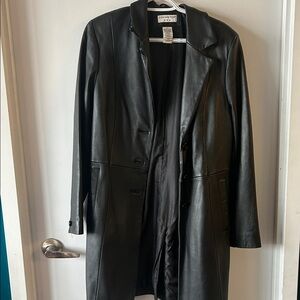 Covington Genuine Leather Black Long Blazer Coat – Size S